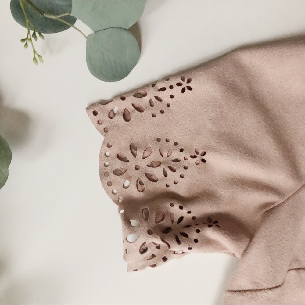 🍍Love Fire faux suede light pink/nude top - Picture 3 of 5